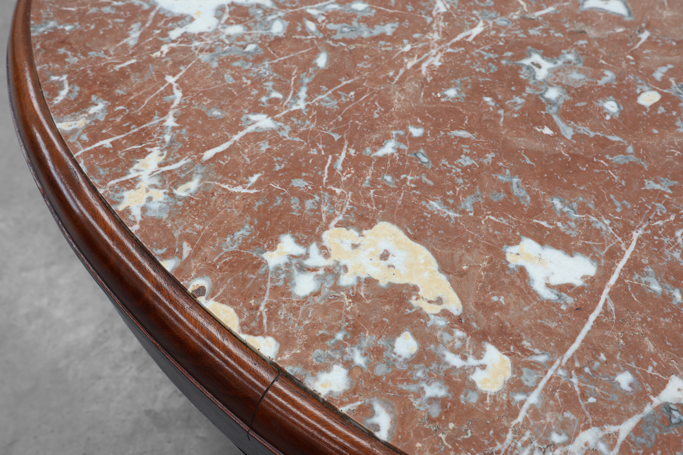 Oval Art Deco Side Table in Walnut with Marble Top by De Coene, Belgium, ca. 1925thumbnail